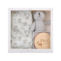 Baby Jersey Blanket, Wood M/Stone Card & Toy Gift Set - Koala Family
