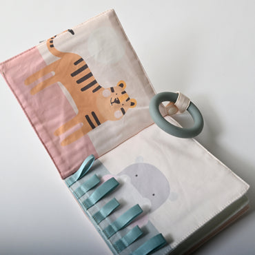 K Mini Baby Texture Book with Silicone Teether - SAFARI