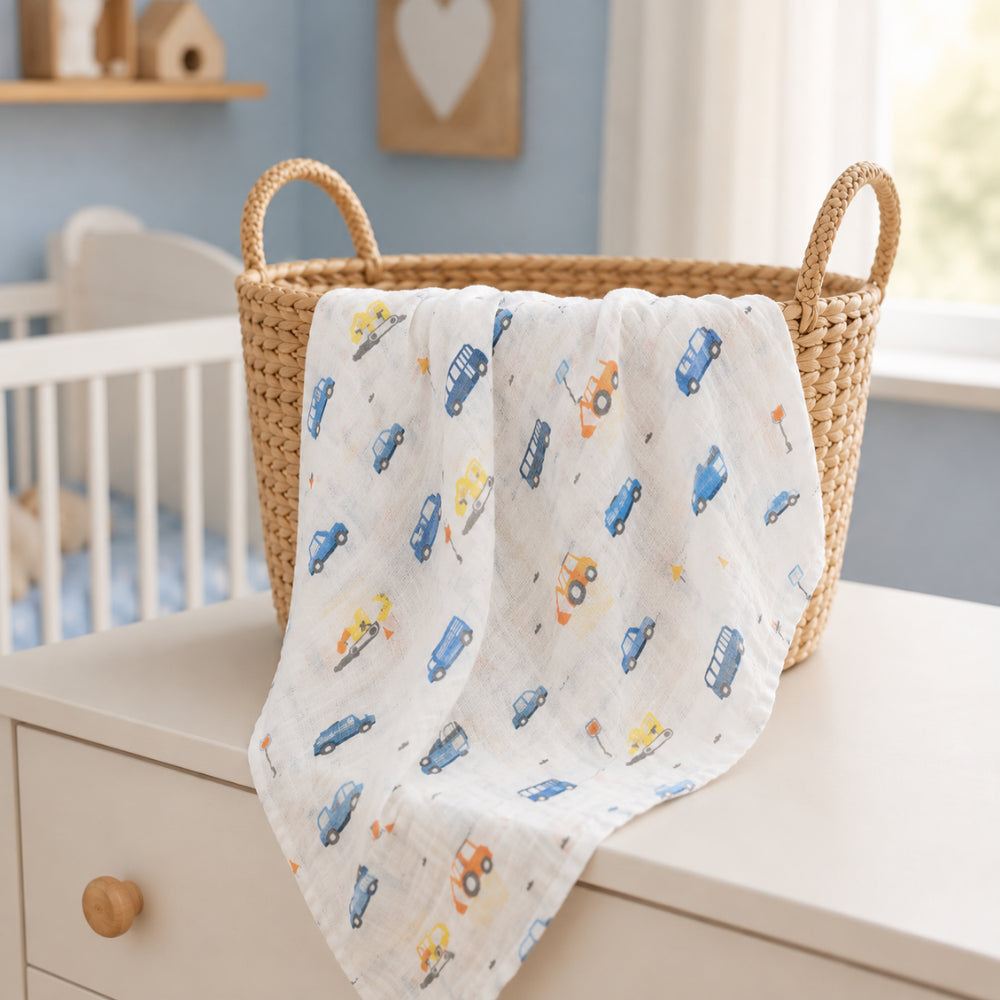 Peek-A-Boo Collection Baby Muslin Swaddle - CONSTRUCTION