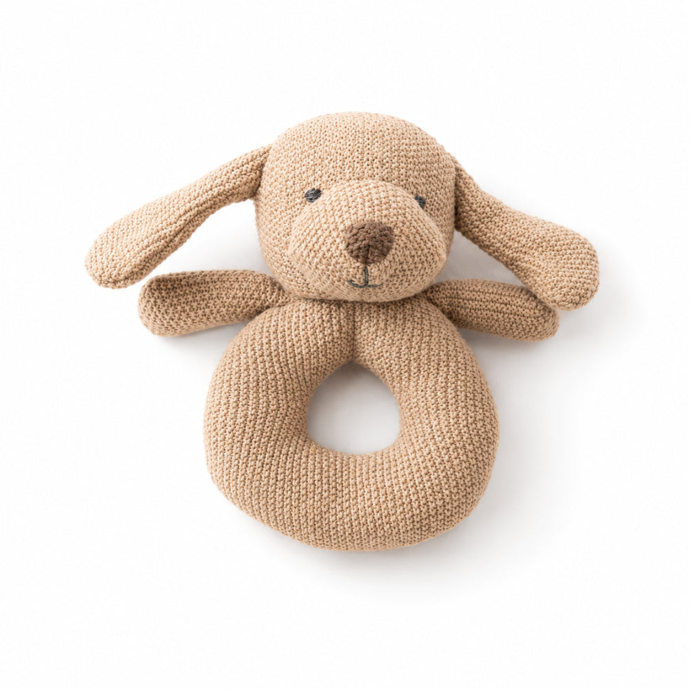 Peek-A-Boo Collection Baby Knitted Rattle - PUPPY
