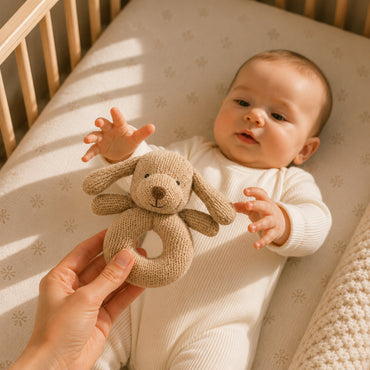 Peek-A-Boo Collection Baby Knitted Rattle - PUPPY