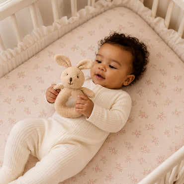 Peek-A-Boo Collection Baby Knitted Rattle - TAUPE BUNNY