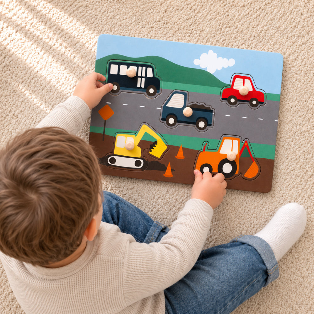 Peek-A-Boo Collection Baby Wooden Puzzle - CONSTRUCTION
