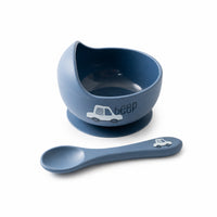Peek-A-Boo Collection Baby Printed Silicone Bowl & Spoon - CAR