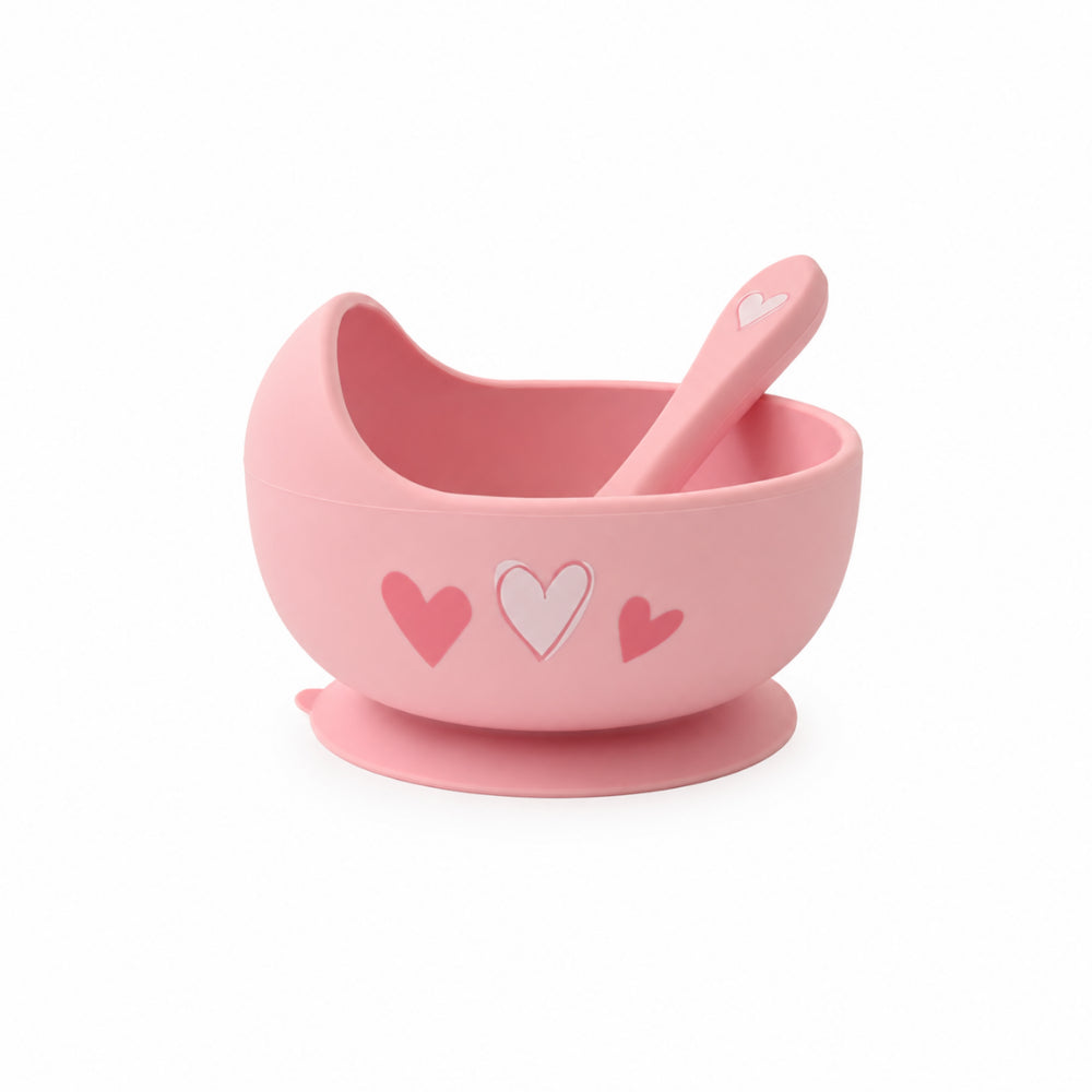 Peek-A-Boo Collection Baby Printed Silicone Bowl & Spoon - HEARTS