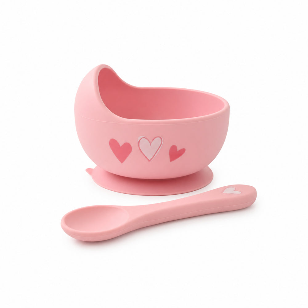 Peek-A-Boo Collection Baby Printed Silicone Bowl & Spoon - HEARTS