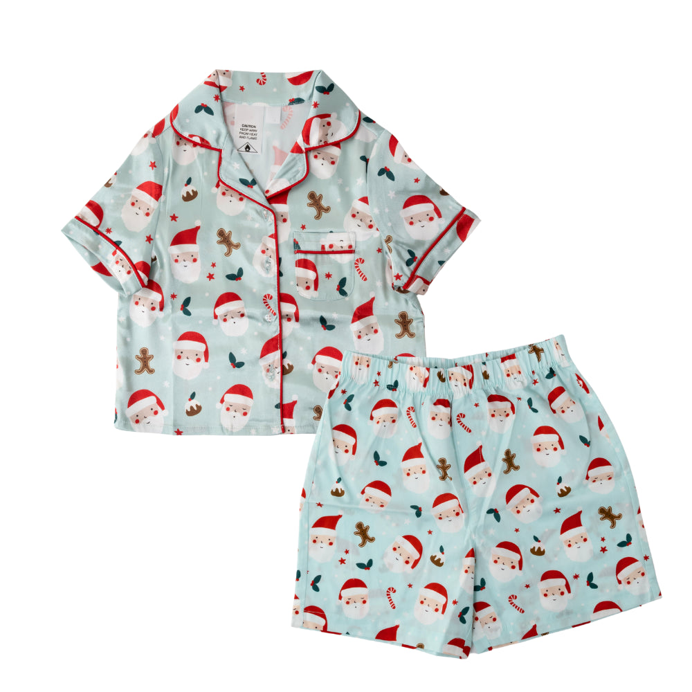 Kaiser Mini Satin Christmas PJ Set - Size 6-7 years - BLUE HOLLY JOLLY