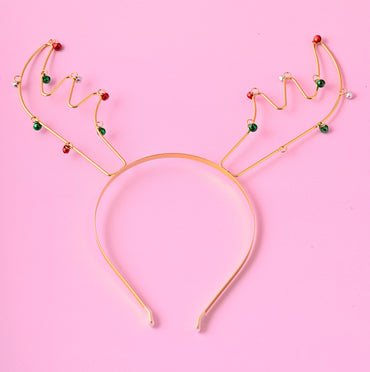 Christmas Novelty Headband - Gold Reindeer Bells