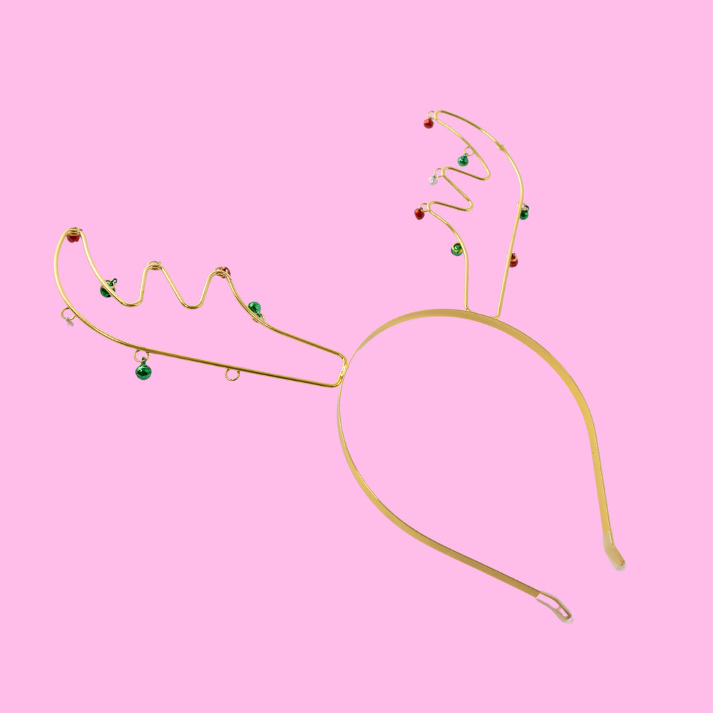 Christmas Novelty Headband - Gold Reindeer Bells