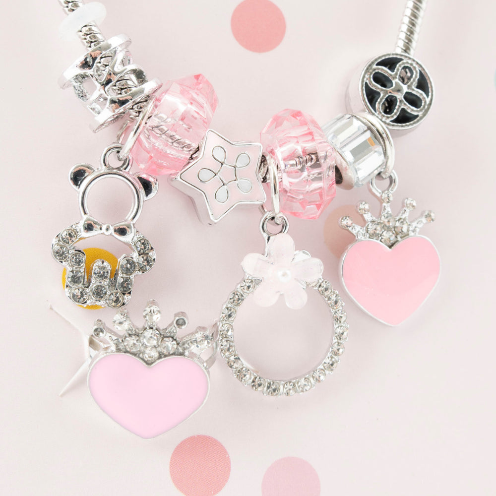 Sunnie Series Charm Bracelet & Ring Set - CROWN HEART SILVER
