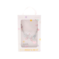 Sunnie Series Charm Bracelet & Ring Set - CROWN HEART SILVER