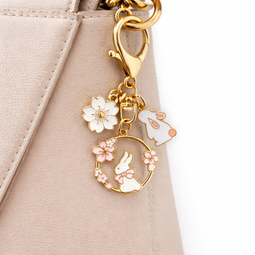 Hoppy Times Kids Easter Keyring Enamel - FLORAL BUNNY