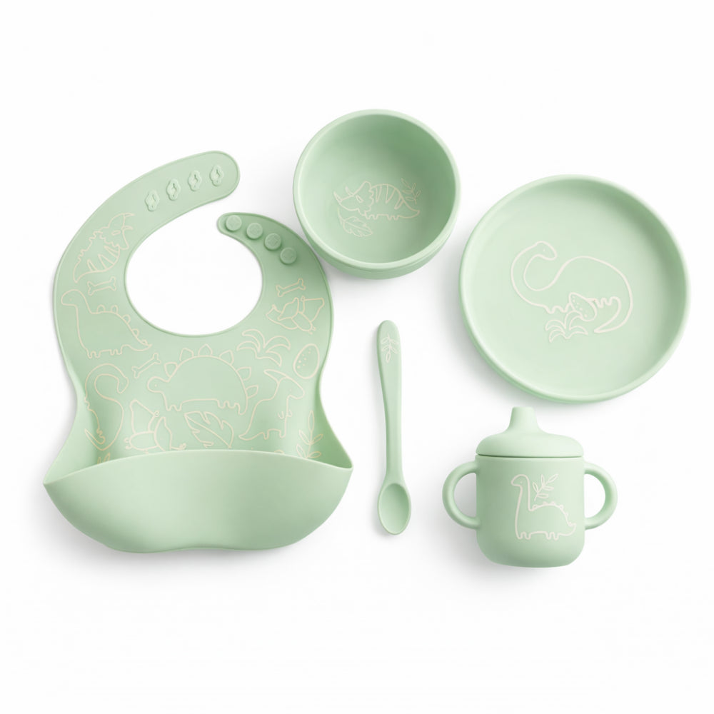 Wonderland Baby Collection Silicone Feeding Set - GREEN DINO OUTLINE