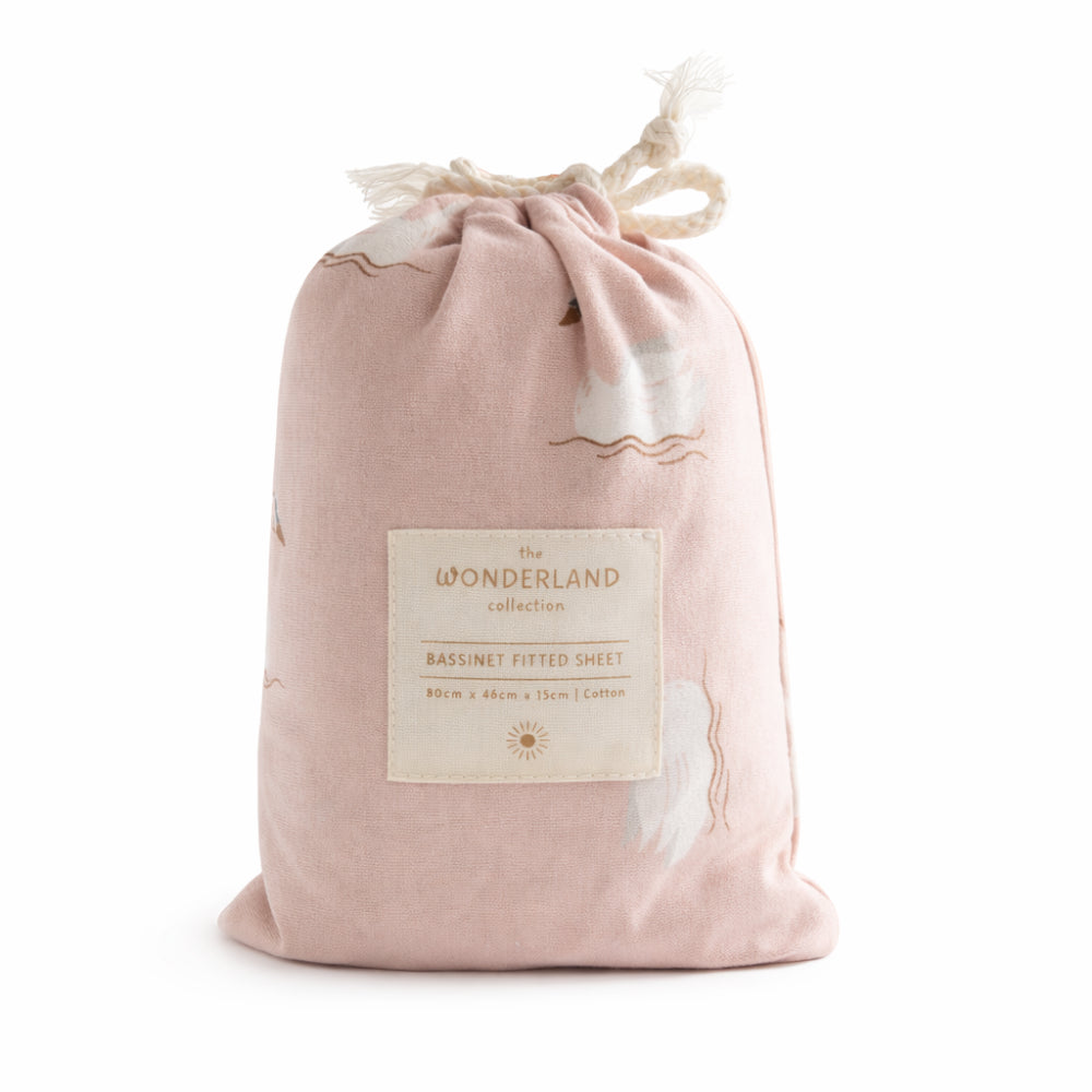 Wonderland Baby Collection Bassinet Fitted Sheet - PINK SWAN