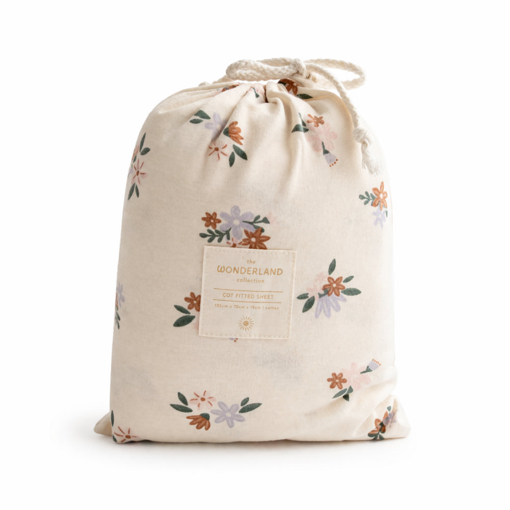 Wonderland Baby Collection Cot Fitted Sheet - CREAM POSY
