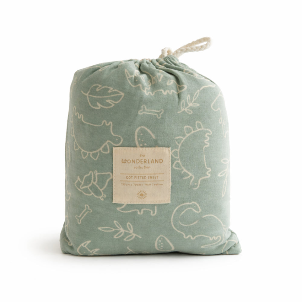 Wonderland Baby Collection Cot Fitted Sheet - DINOSAUR OUTLINE