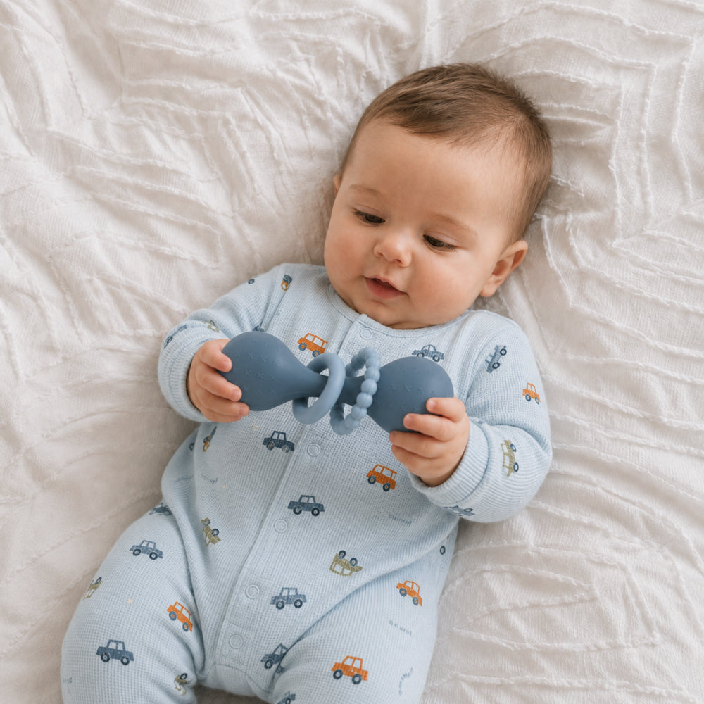 Story Time Collection Baby Silicone Rattle  - BLUE