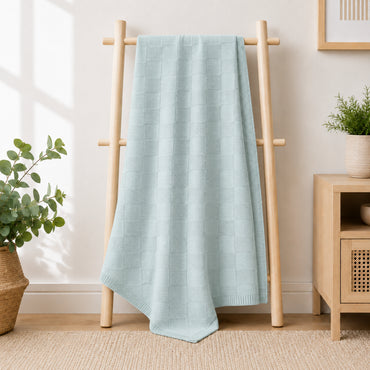 Story Time Collection Baby Classic Knitted Pram Blanket 100cm x 100cm - BLUE