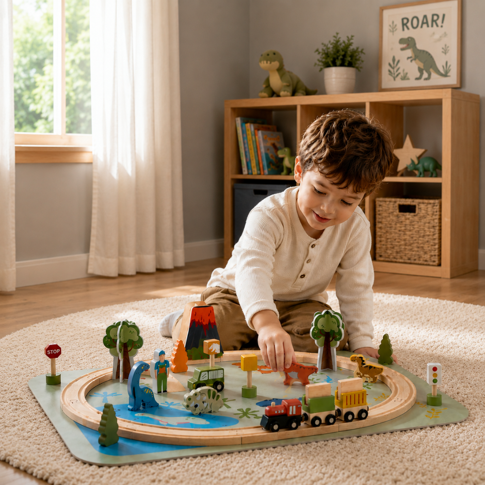Made To Treasure Kids Wooden Toy - DINO TRAIN SET