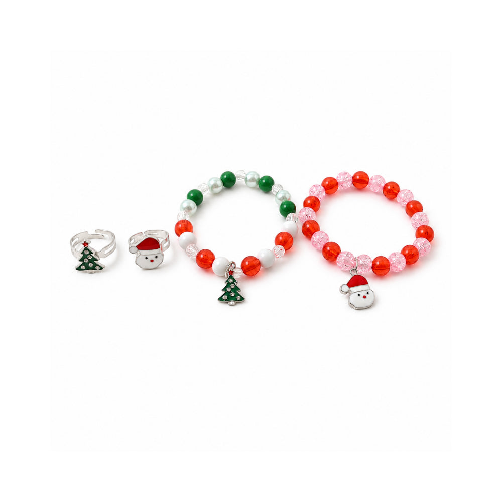 Christmas Kids 4 Pack Ring & Bracelet Set - SANTA/TREE