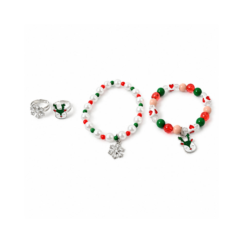 Christmas Kids 4 Pack Ring & Bracelet Set - SNOWFLAKE/REINDEER