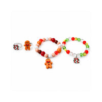 Christmas Kids 4 Pack Ring & Bracelet Set - PRESENT/GINGERBREAD MAN