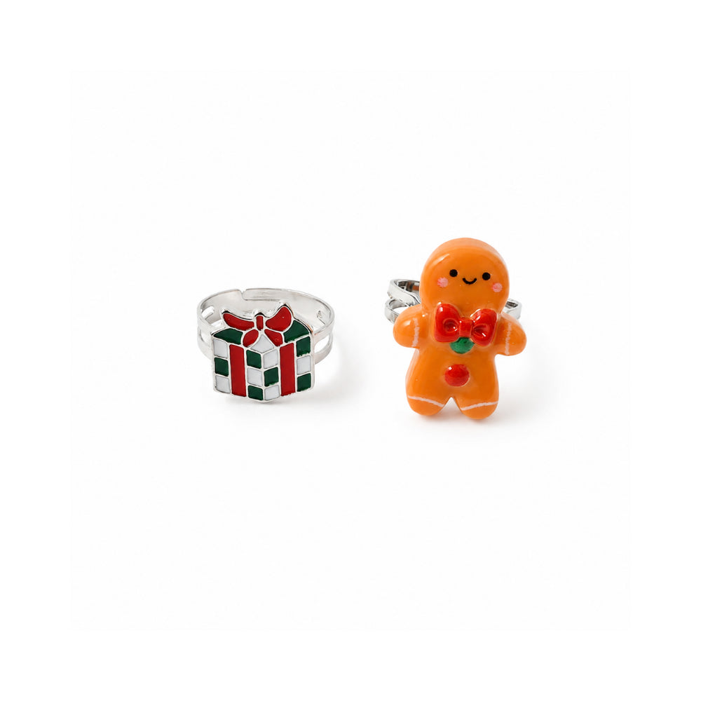 Christmas Kids 4 Pack Ring & Bracelet Set - PRESENT/GINGERBREAD MAN