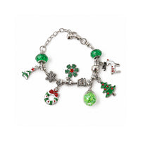Christmas Kids Charm Bracelet - SILVER & GREEN WREATH