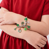 Christmas Kids Charm Bracelet - SILVER & GREEN WREATH