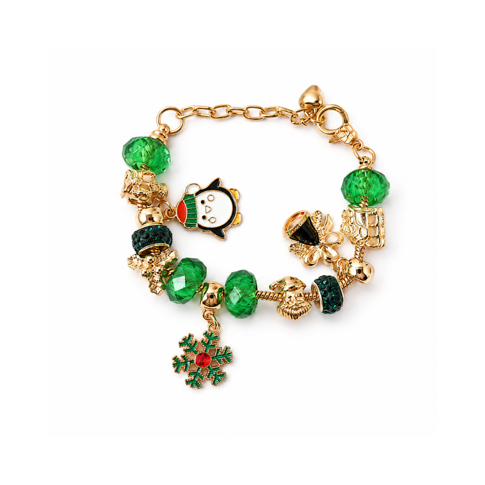 Christmas Kids Charm Bracelet - GOLD & GREEN PENGUIN
