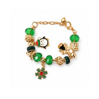 Christmas Kids Charm Bracelet - GOLD & GREEN PENGUIN