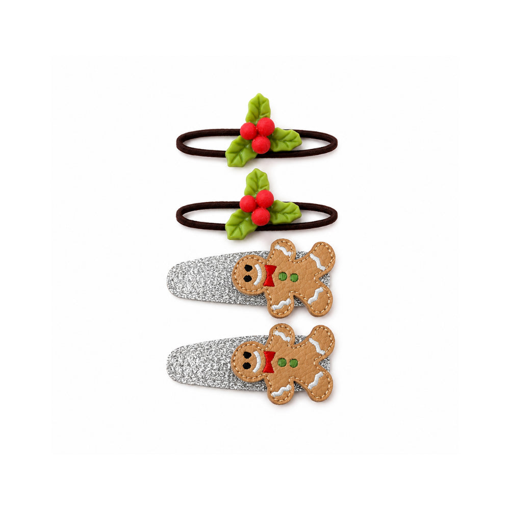 Christmas Kids 4 Pack Hair Set - HOLLY/GINGERBREAD MAN