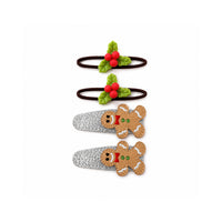 Christmas Kids 4 Pack Hair Set - HOLLY/GINGERBREAD MAN