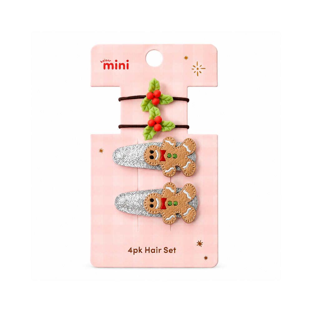 Christmas Kids 4 Pack Hair Set - HOLLY/GINGERBREAD MAN