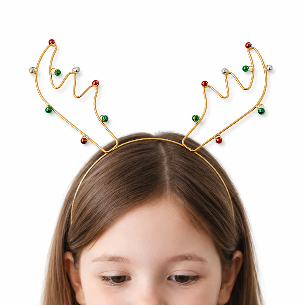 Christmas Kids Novelty Headband - GOLD REINDEER BELLS