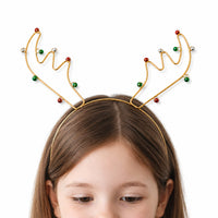Christmas Kids Novelty Headband - GOLD REINDEER BELLS