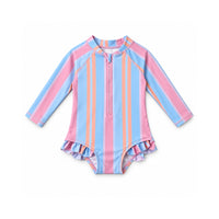 Salty Toes Series Baby Frilled Long Sleeve Swimsuit - SUMMER STRIPE