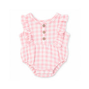 Salty Toes Series Baby Frilled Muslin Romper - PINK GINGHAM