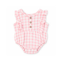 Salty Toes Series Baby Frilled Muslin Romper - PINK GINGHAM