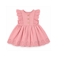 Salty Toes Series Baby Broderie Jersey Mix Dress - PINK