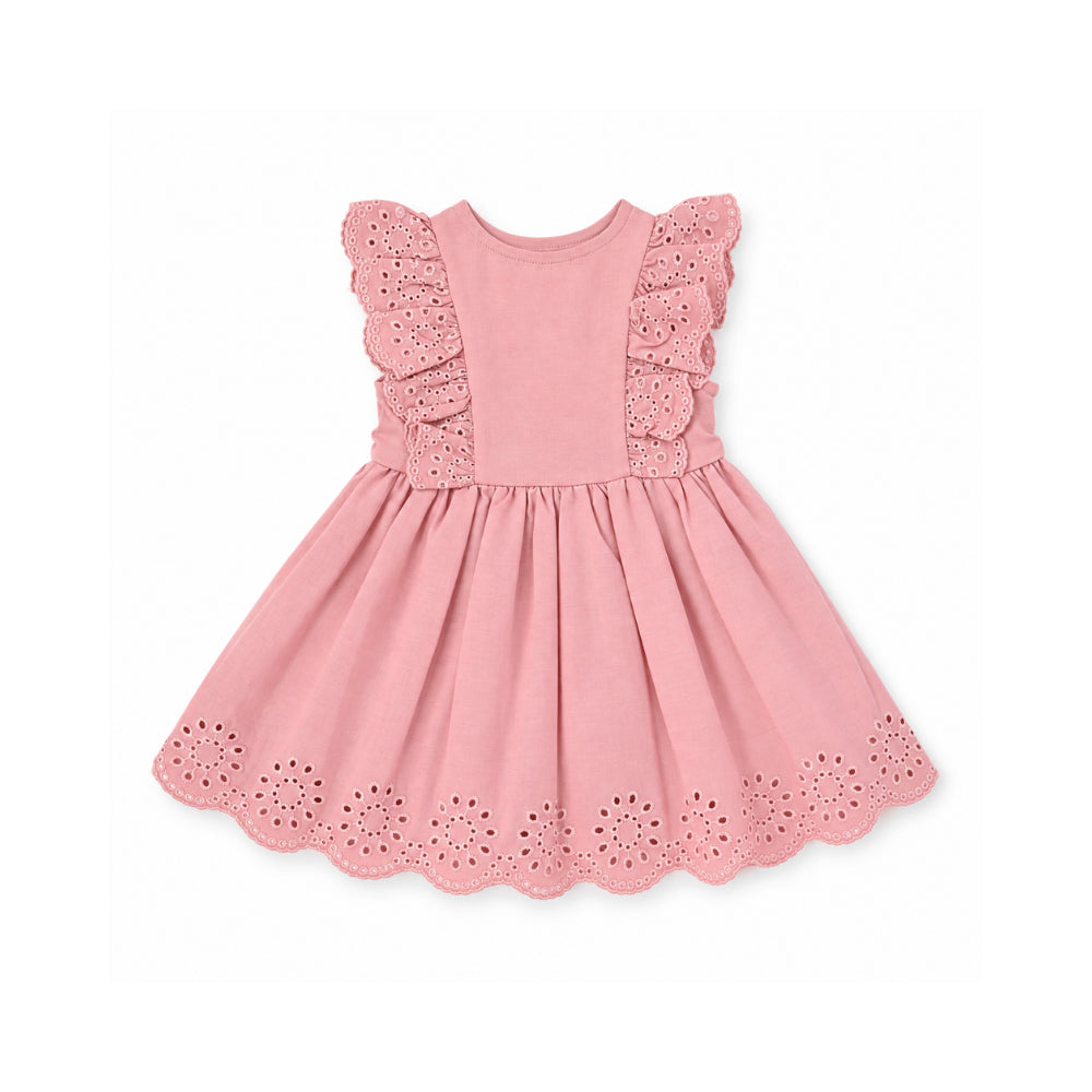 Salty Toes Series Baby Broderie Jersey Mix Dress - PINK