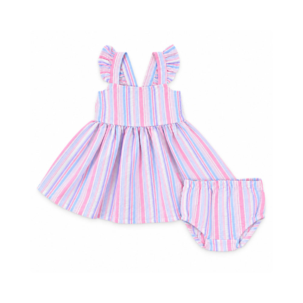 Salty Toes Series Baby Seersucker Dress with Bloomers - STRIPE