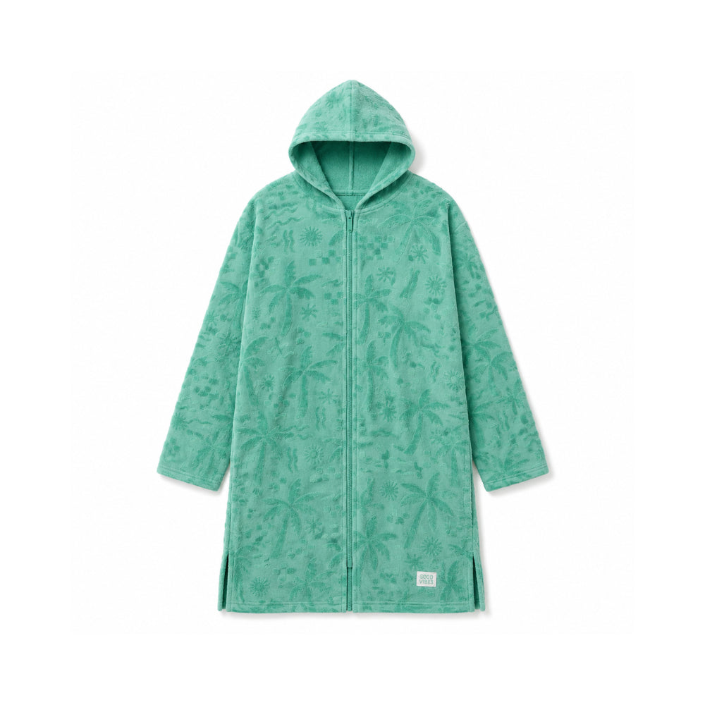 Good Vibes Kids Zip Up Hooded Towel - GREEN PALM TREE