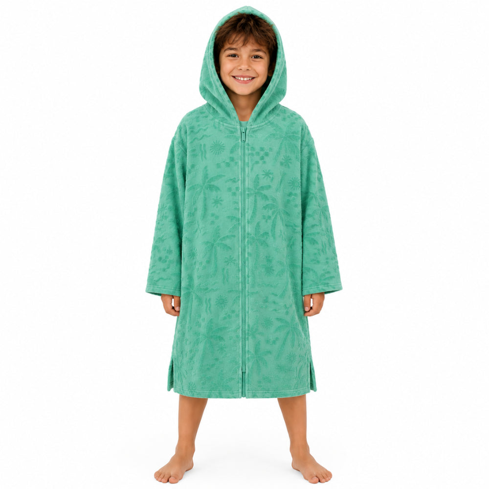 Good Vibes Kids Zip Up Hooded Towel - GREEN PALM TREE