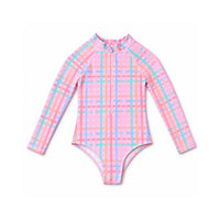 Good Vibes Kids Long Sleeve Swim Suit - SHERBET GINGHAM