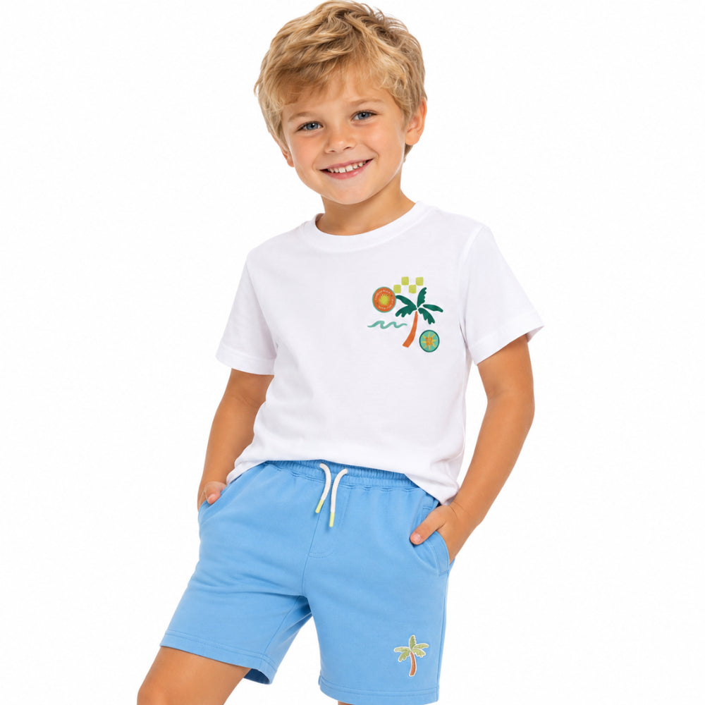 Good Vibes Boys Fleece short - BLUE PALM