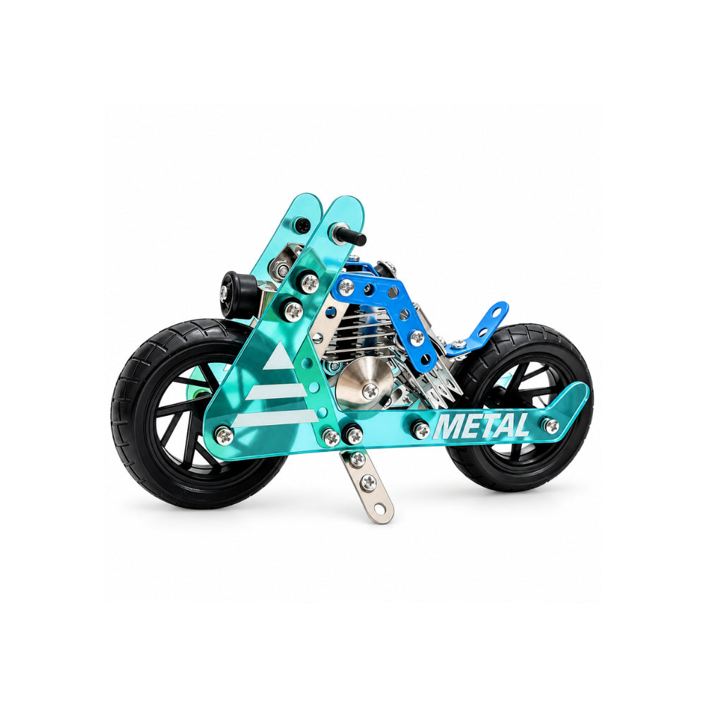 Kaiser Toy Box - Kids Metal Construction Kit 140 Pieces - BLUE MOTOR BIKE