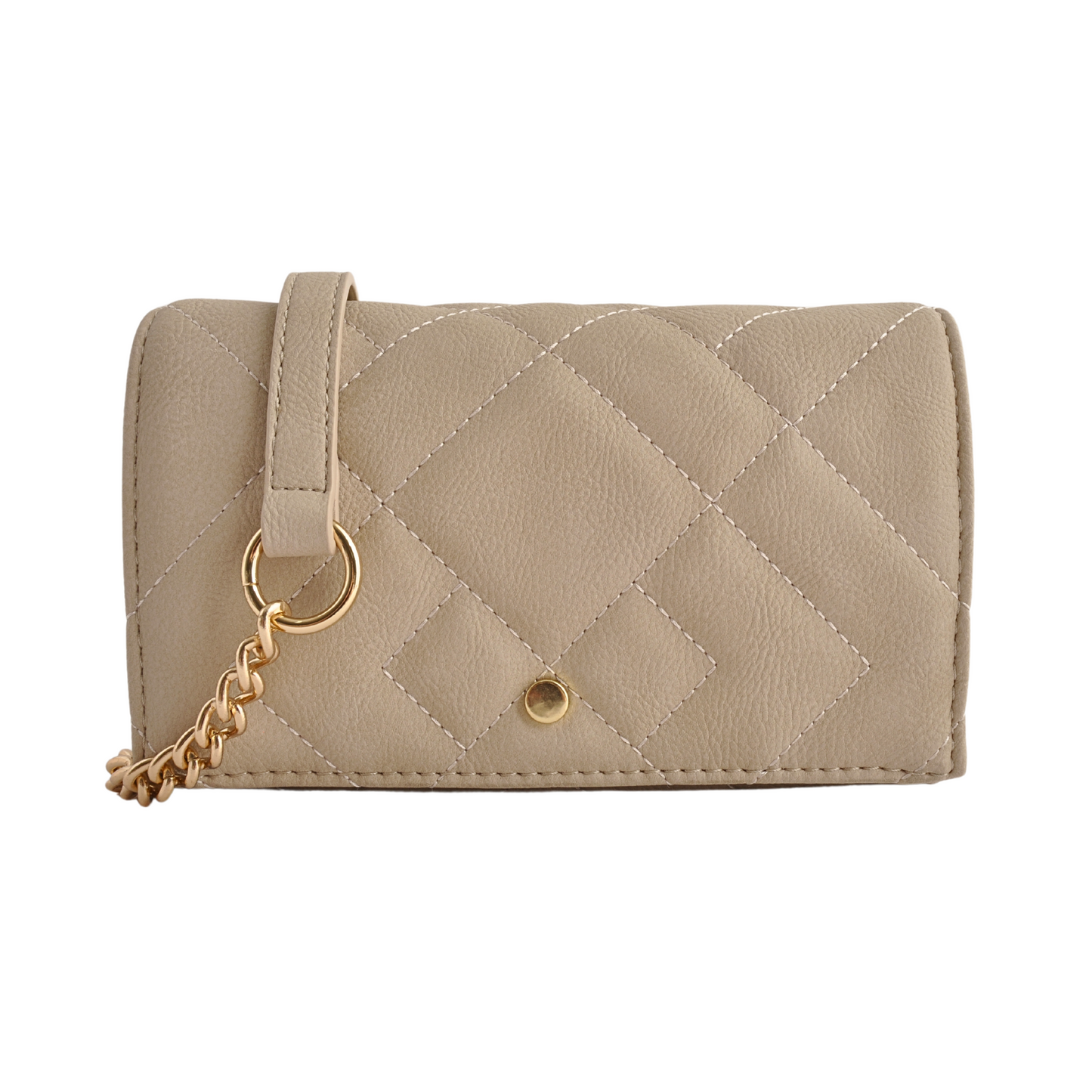 Faux Leather Quilted Side Bag - Beige