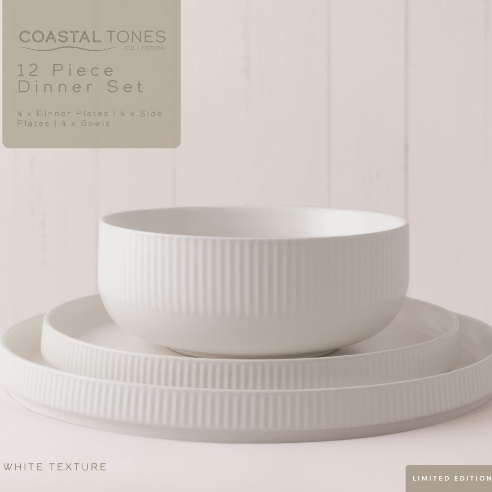 Coastal Tones Collection 12pc Dinner Set - WHITE TEXTURE – Kaisercraft