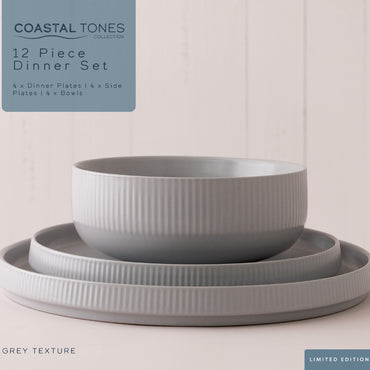 Coastal Tones Collection 12pc Dinner Set - GREY TEXTURE